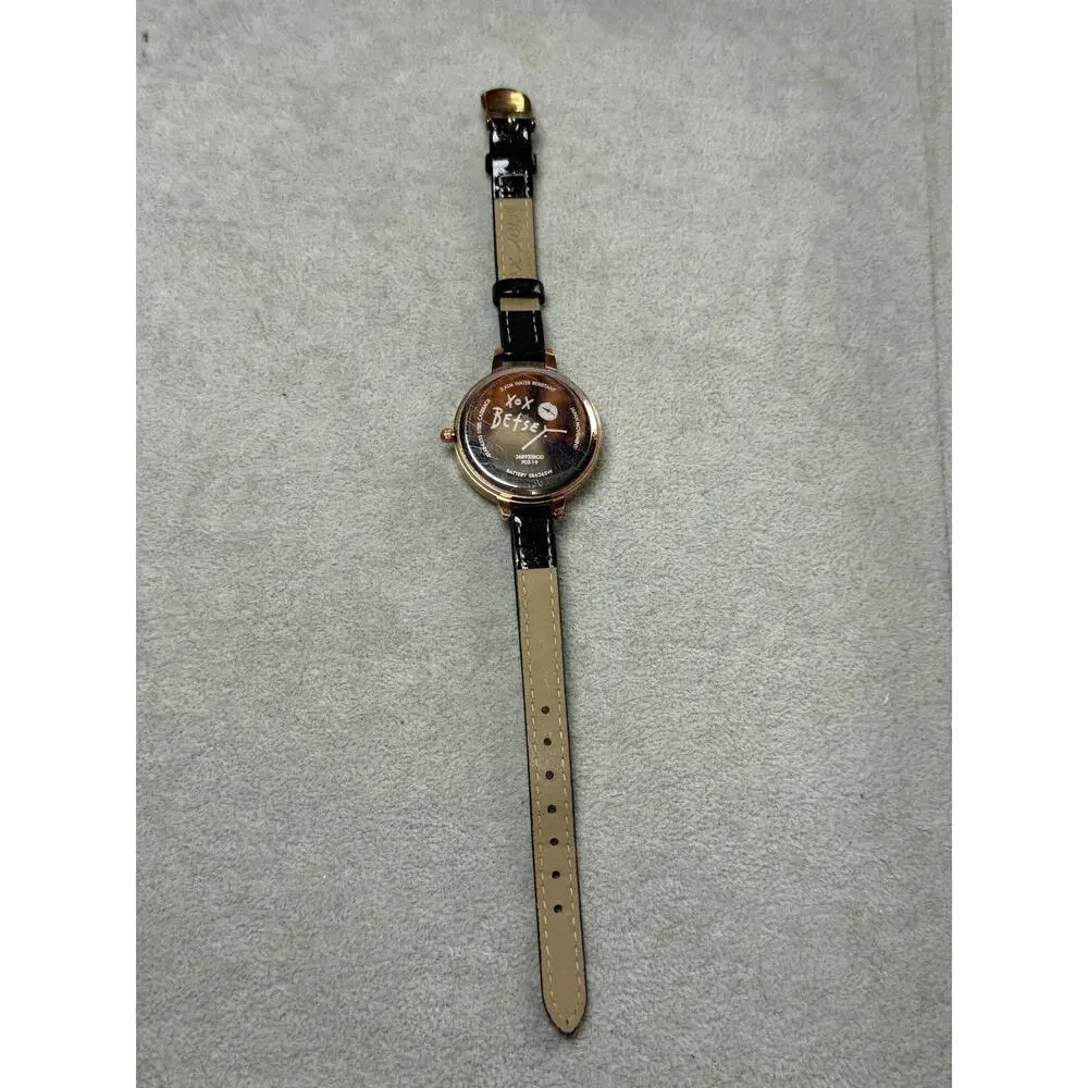 Betsey Johnson French Bulldog Frenchie Watch Gold Tone New Battery Works Black - Picture 5 of 7